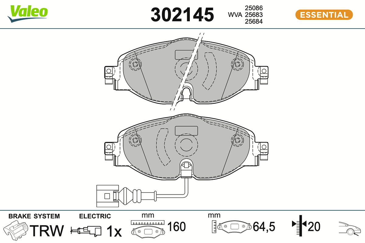 Jeu de 4 plaquettes de frein VALEO 302145